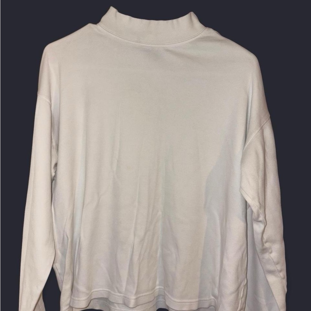 White Long Sleeve Mock Neck Turtleneck | Minimalist Basic Layering Top (Size L)